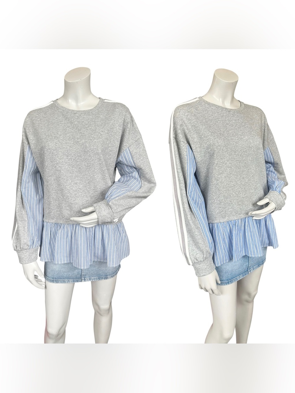 Anthropologie Daily Practice Twofer Pinstripe Gray Sweatshirt Layered Top Small